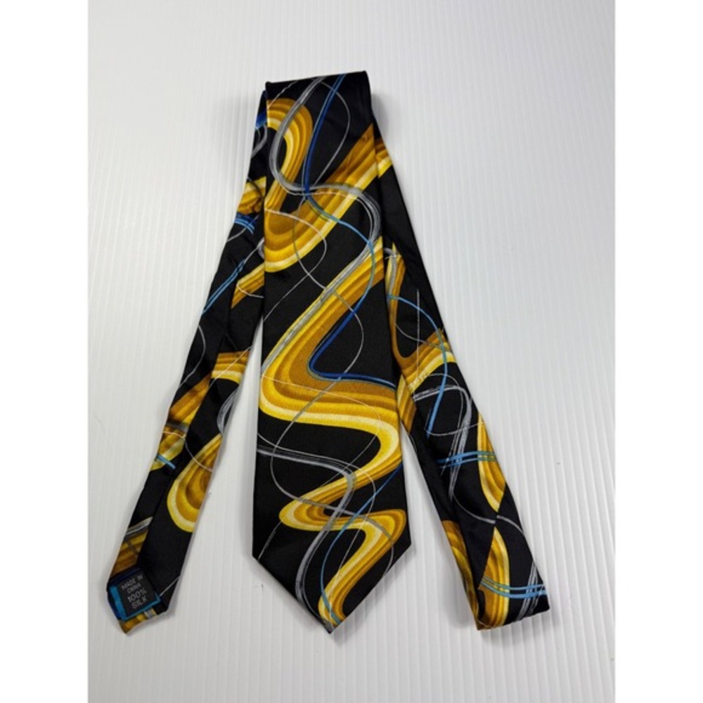 Garcia Happy Birthday Silk Tie Abstract Gold Blue Black‎ Patterned Mens
